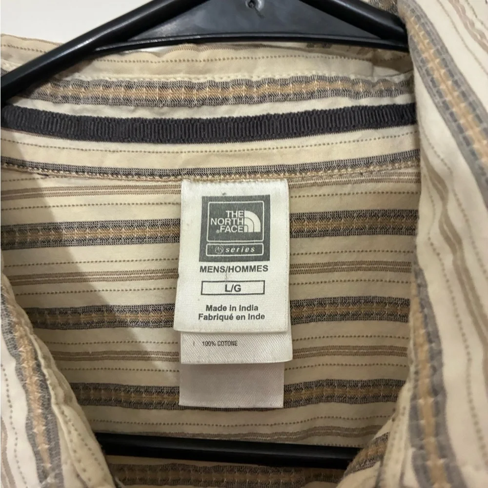 The North Face Beige and Brown Striped Men's Shirt Size L
